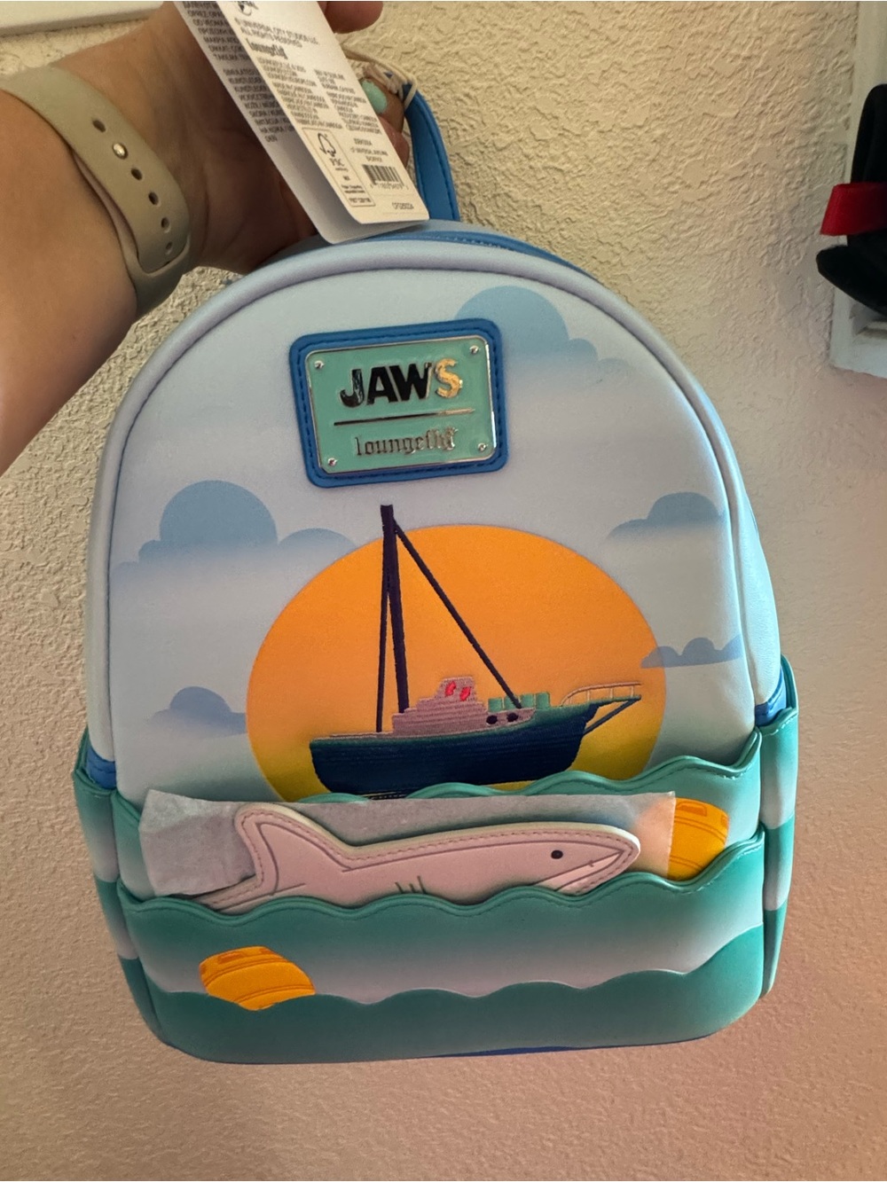 Loungefly Light Blue & Teal JAWS Sunset Shark Mini Backpack